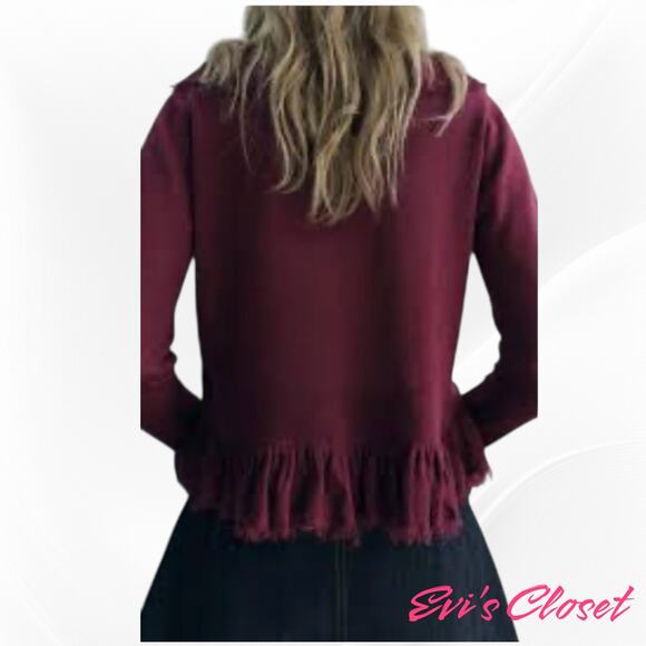 Zara Women's Linen Blend Sz M Burgundy Aubergine Cardigan Top Long Sleeves - Picture 2 of 13